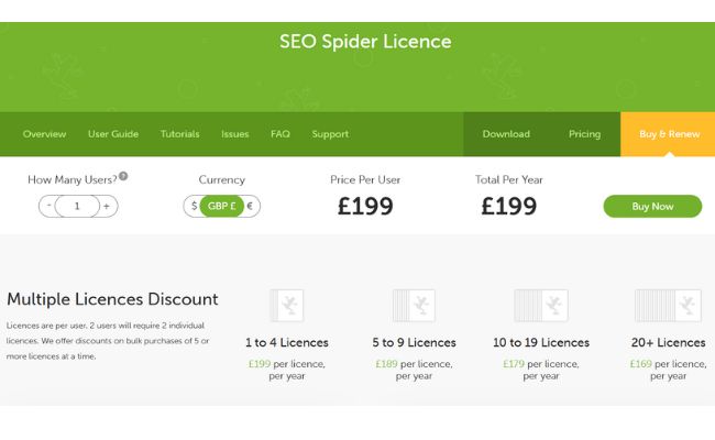 Chi phí Screaming Frog SEO Spider Tool