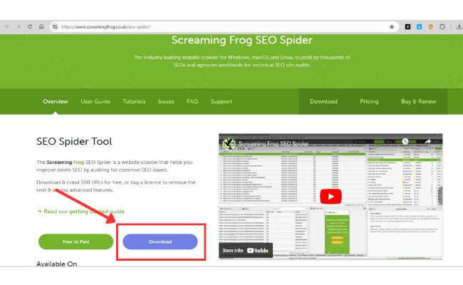 Tải phần mềm Screaming Frog SEO Spider Tool