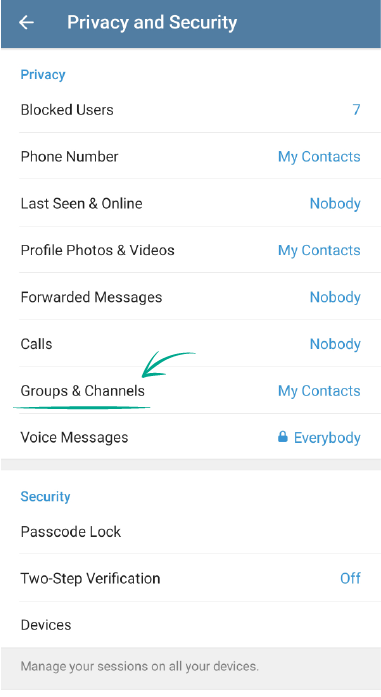 Chặn thêm vào nhóm lạ trên Telegram