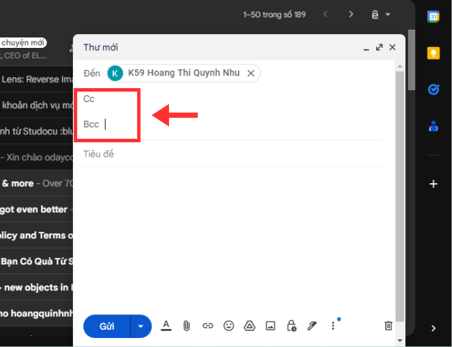 Nhập địa chỉ email người nhận - cc trong email là gì