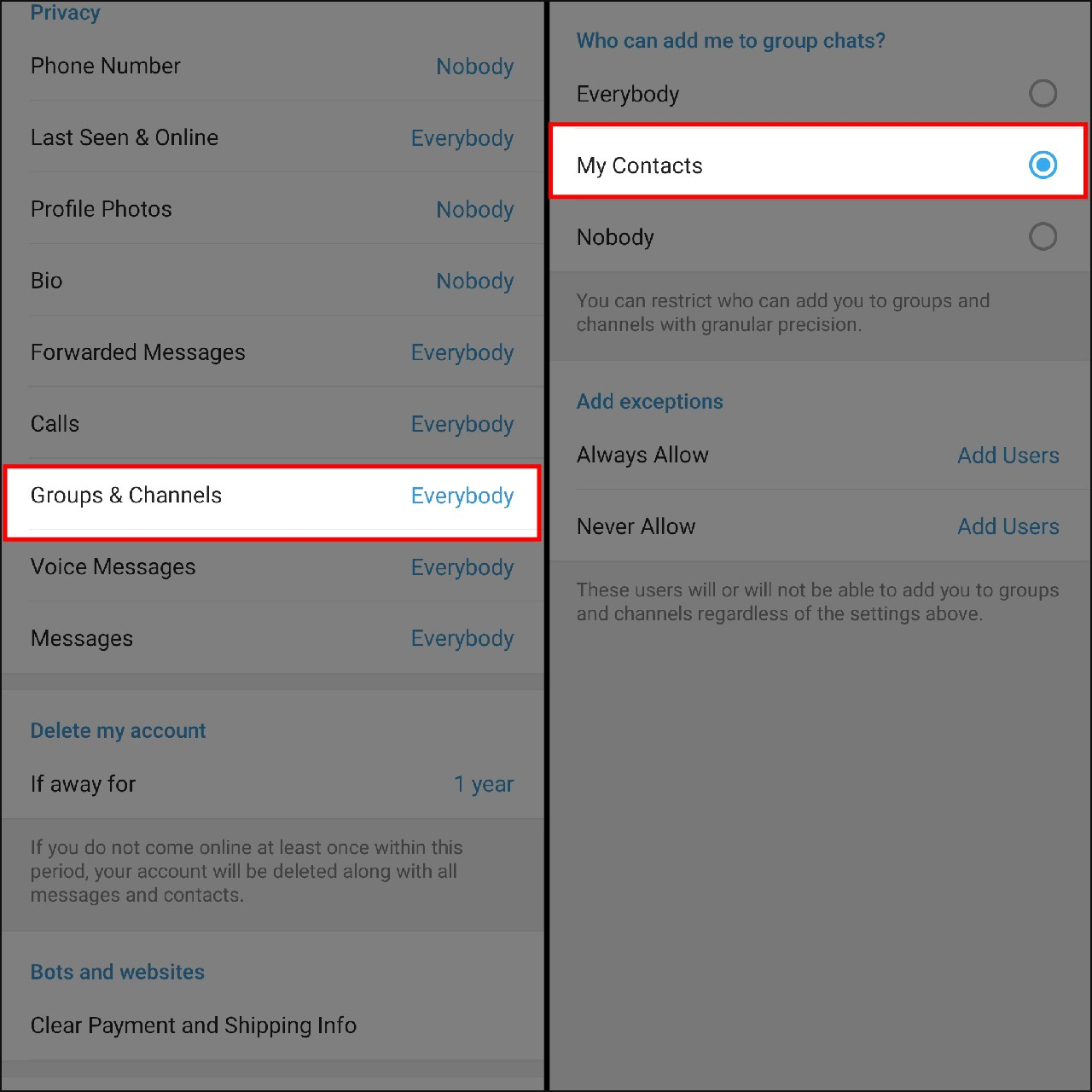 Cách ẩn số điện thoại Telegram tránh kẻ gian biết thông tin.
