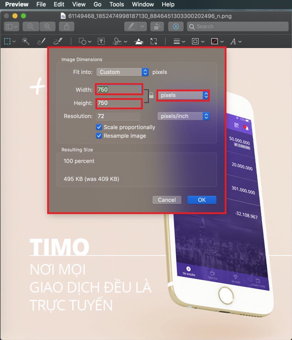 Giảm kích thước ảnh theo pixel trên MacOS