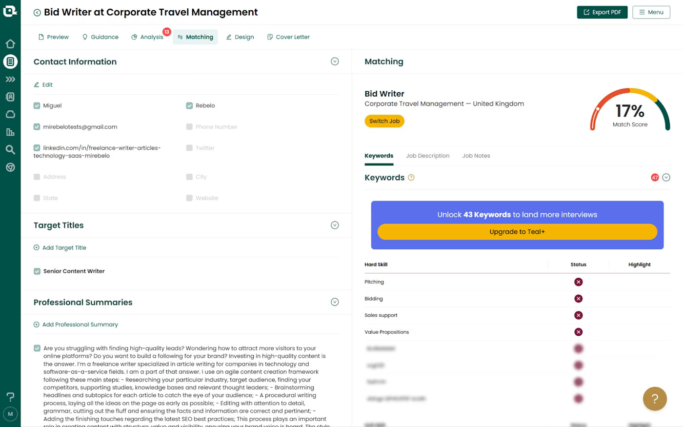 Teal - Công cụ AI tạo CV miễn phí tốt nhất, giúp theo dõi nhiều đơn xin việc