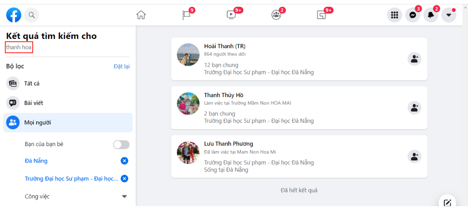 tìm kiếm người dùng trên facebook search