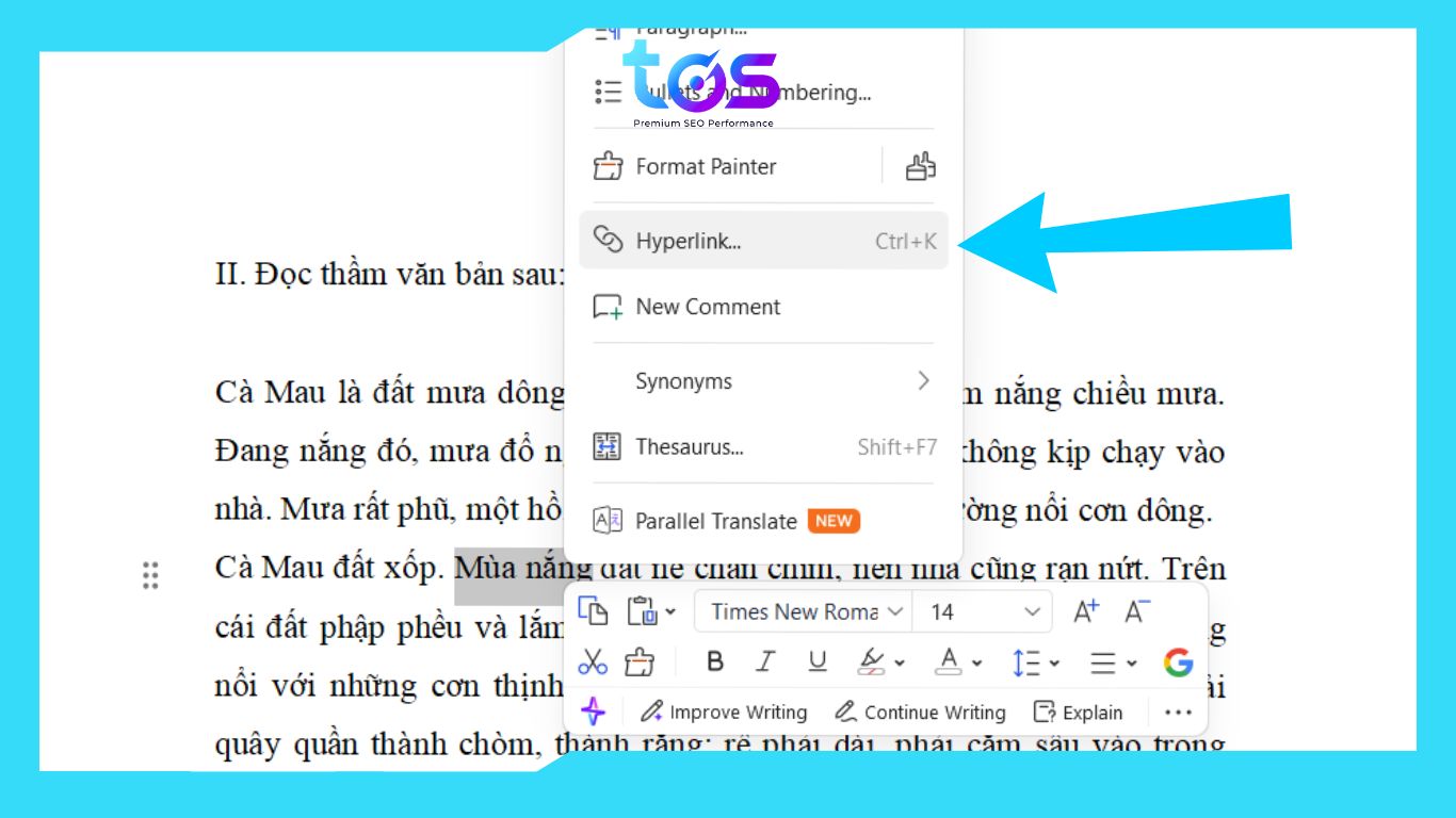 chọn văn bản hoặc hình ảnh, sau đó chọn Hyperlink