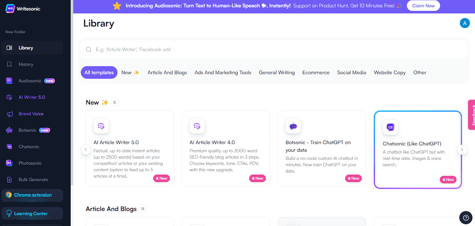 Công cụ Writesonic viết bài seo bằng ai