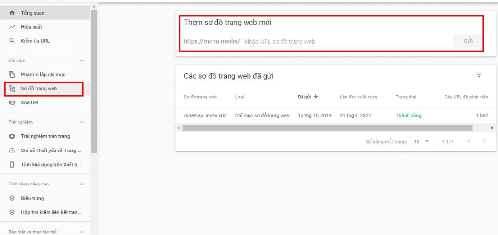 Nhập đoạn URL trỏ về sitemap