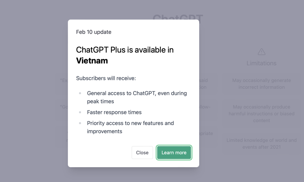 ChatGPT Plus hiện đã có mặt tại Việt Nam