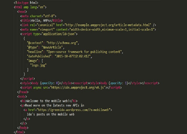 Ví dụ cấu trúc HTML trang AMP