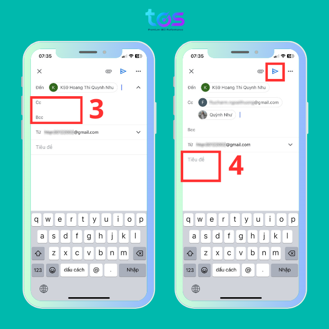 Nhập email người nhận, viết nội dung email và gửi đi - cc trong email là gì