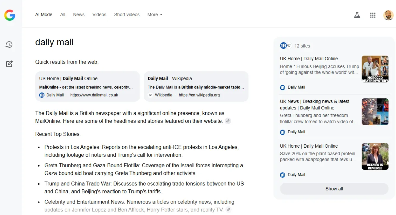 chế độ ai của google