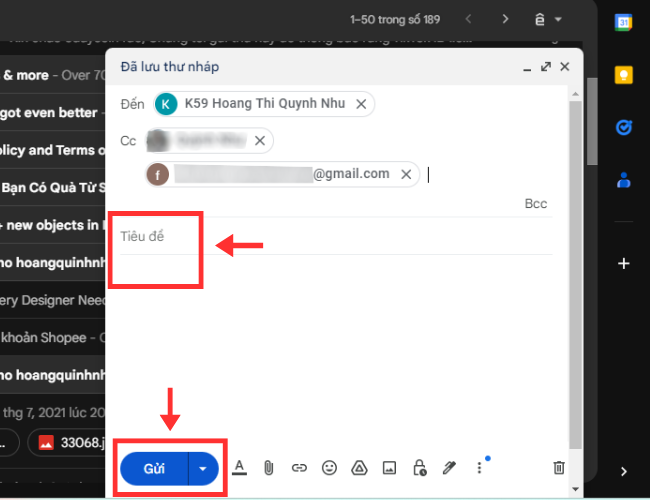 Soạn email và gửi - cc trong email là gì