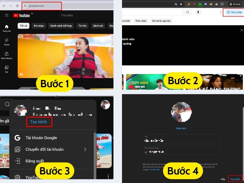 Các bước tạo kênh cá nhân trên YouTube