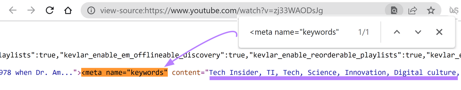 cách xem từ khóa youtube từ mã nguồn HTML 
