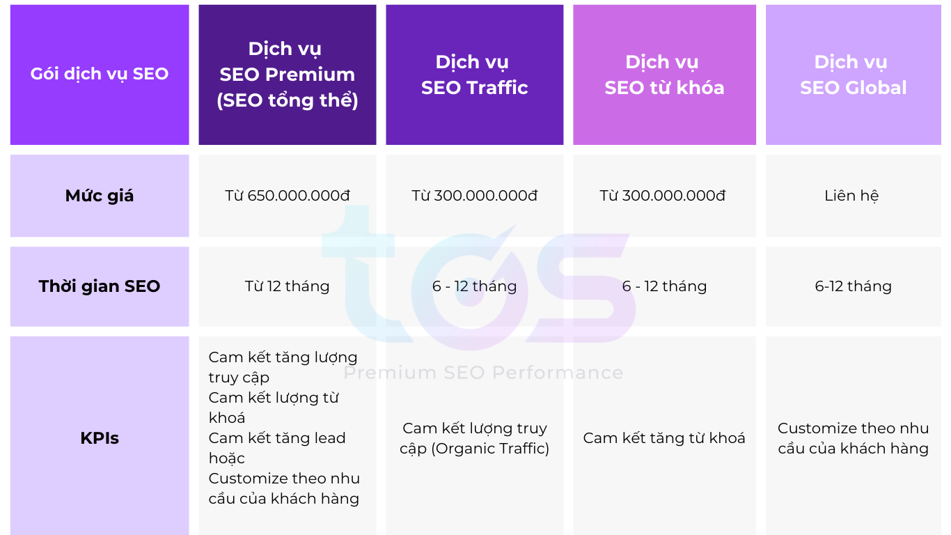báo giá chi phí dịch vụ SEO tại TOS