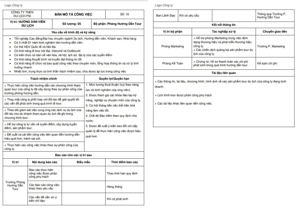 JD vị trí Hướng dẫn viên du lịch
