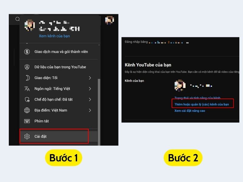 Bước 2 trong quy trình tạo kênh YouTube bằng tên doanh nghiệp hoặc tên khác