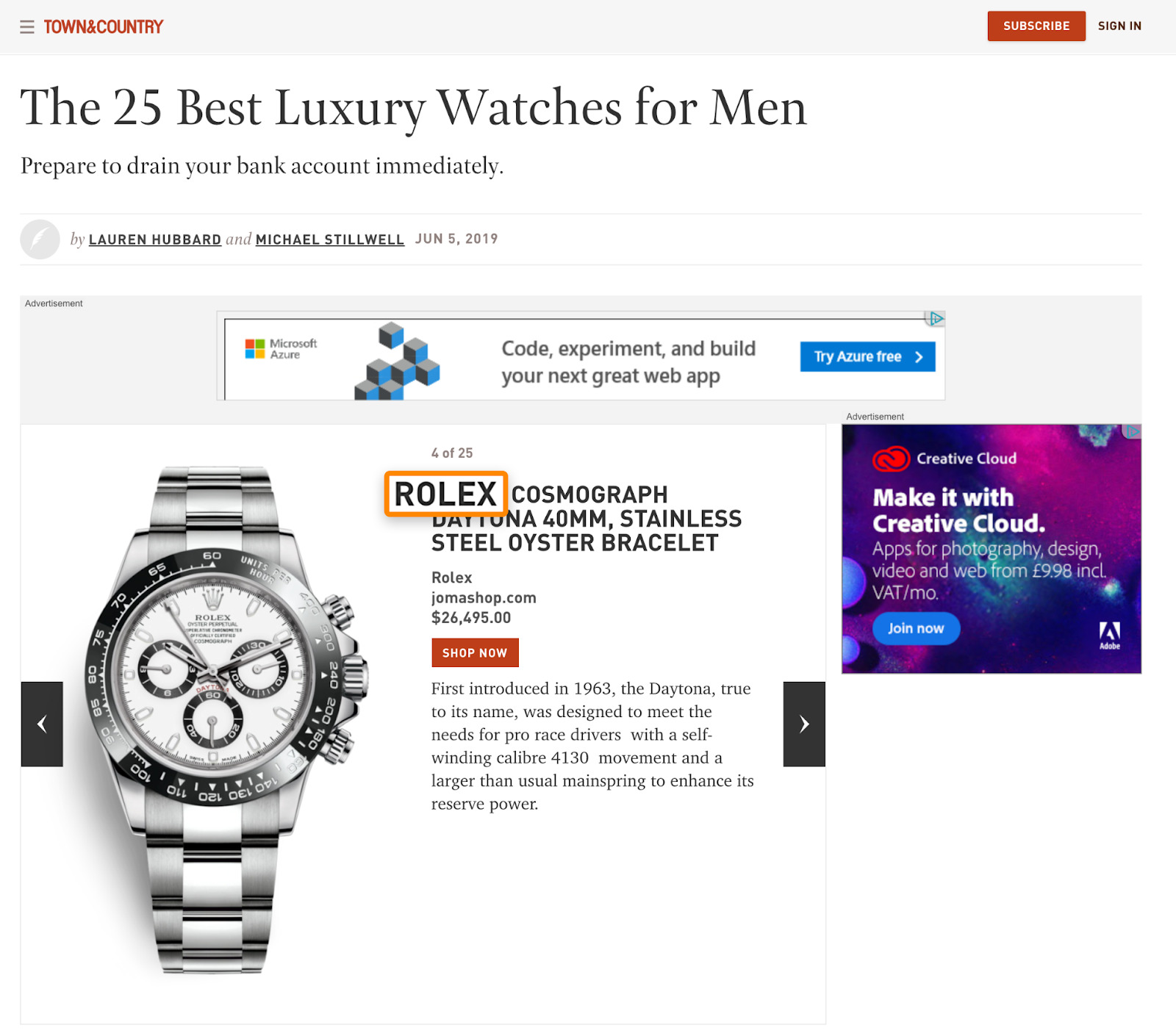 tất cả đều đề cập đến đồng hồ từ các thương hiệu nổi tiếng  như Rolex