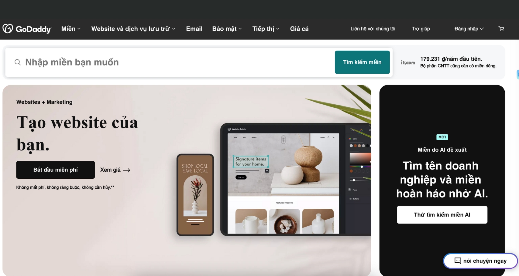 Nền tảng thiết kế website GoDaddy