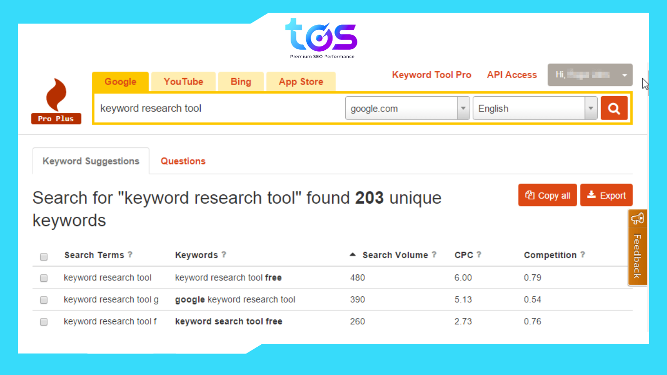 Keywordtool.io hỗ trợ phân tích các nền tảng