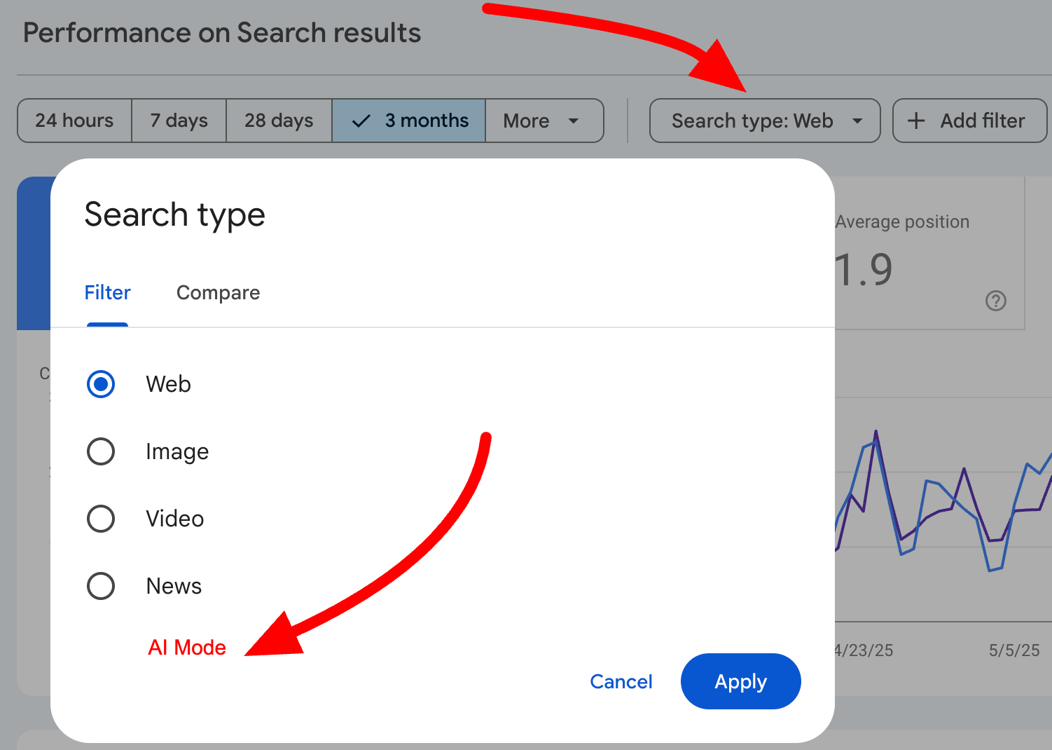 google ai mode trong search console