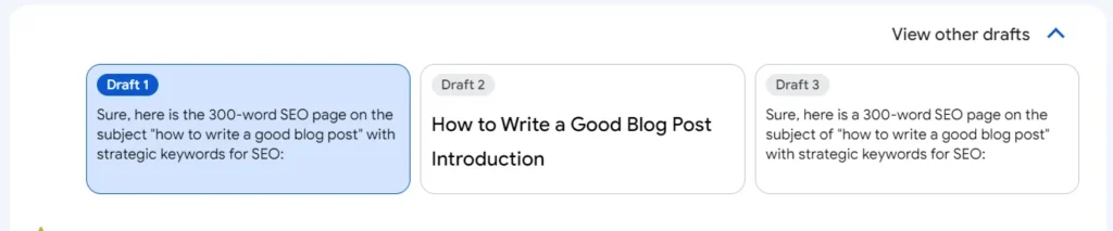 Google Bard đề xuất một số “Drafts”
